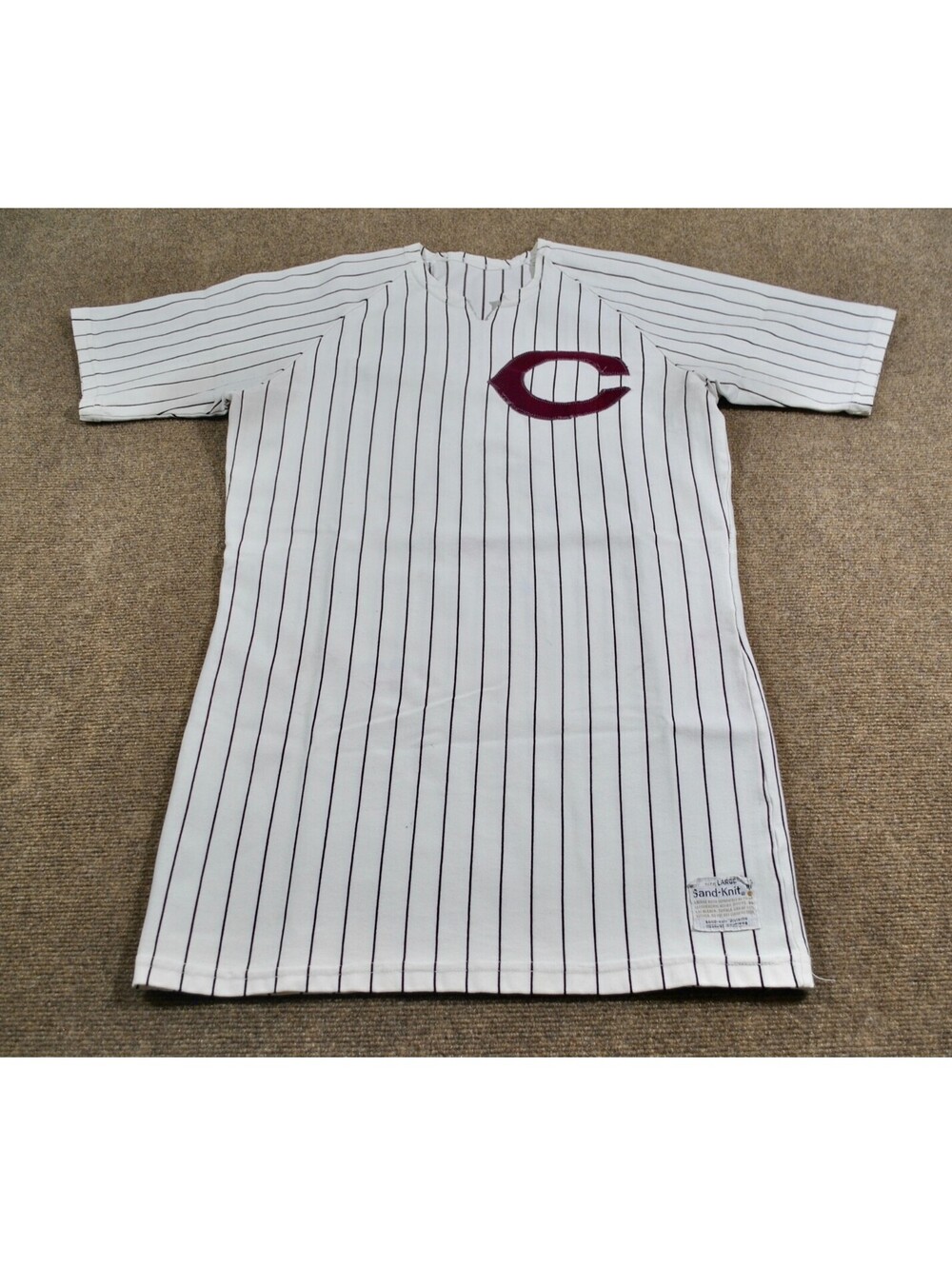Cincinnati Reds Sand Knit 80s 70s White Pin Stripe Jersey Made in USA Large